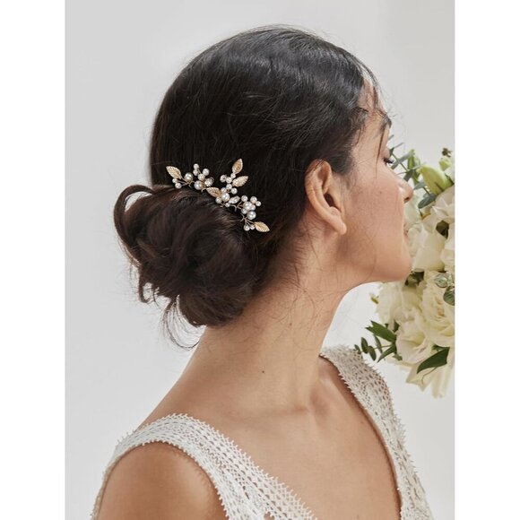 Wedding Hair Accessories Pearl Rhinestone Leaf Pins Set for Brides Bridesmaids main image 7